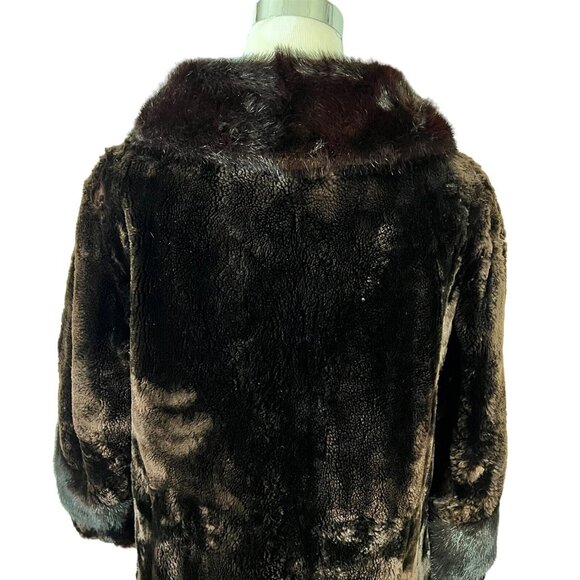 Sheared Beaver Midi Coat with Front Closure & Mink Collar Vintage 1940s Taubert - Picture 8 of 15